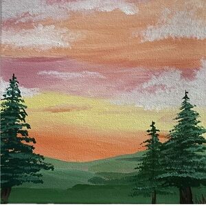 Serene Sunset, Forest Sunset original painting, Canvas Art